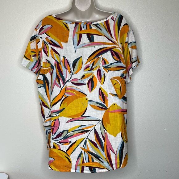 Tahari Linen Tropical Fruit Lemon Lime Top Short Sleeve Round Boat Neck Women 1X - Picture 5 of 10